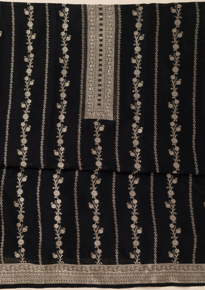 Black Zariwork Opada Silk Unstitched Salwar Suit- koskii