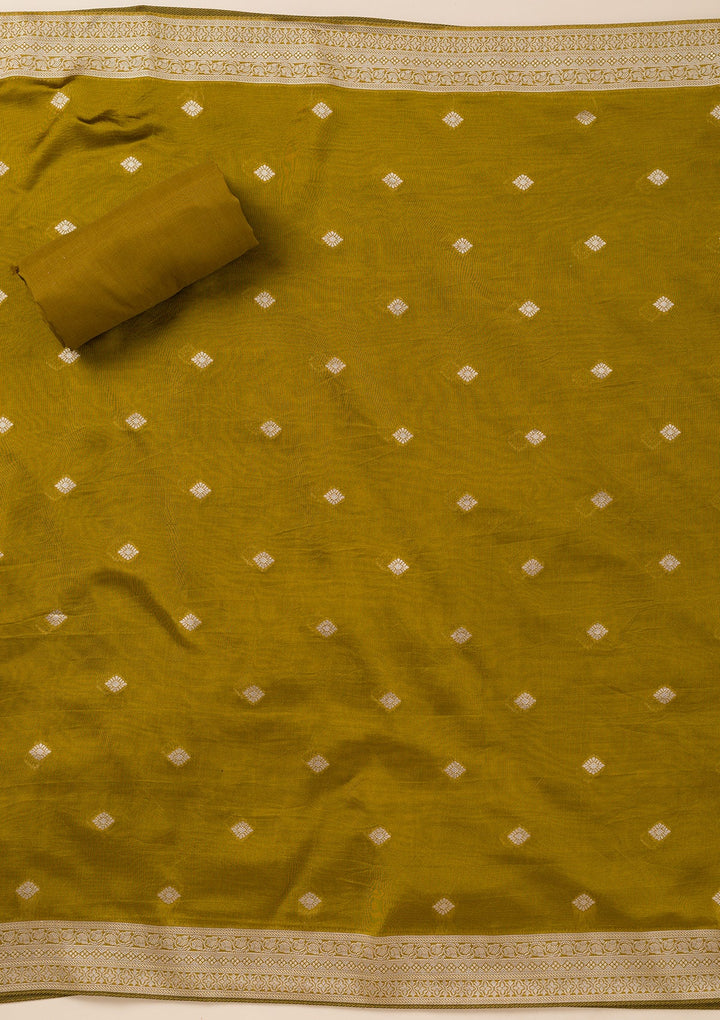 Green Zariwork Opada Silk Unstitched Salwar Suit- koskii