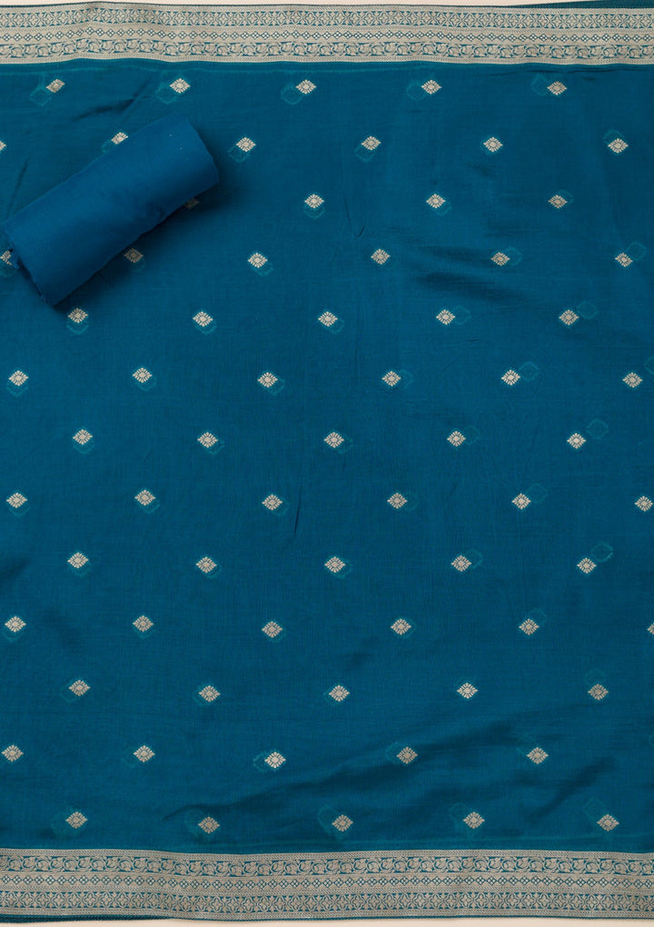 Peacock Blue Zariwork Opada Silk Unstitched Salwar Suit- koskii