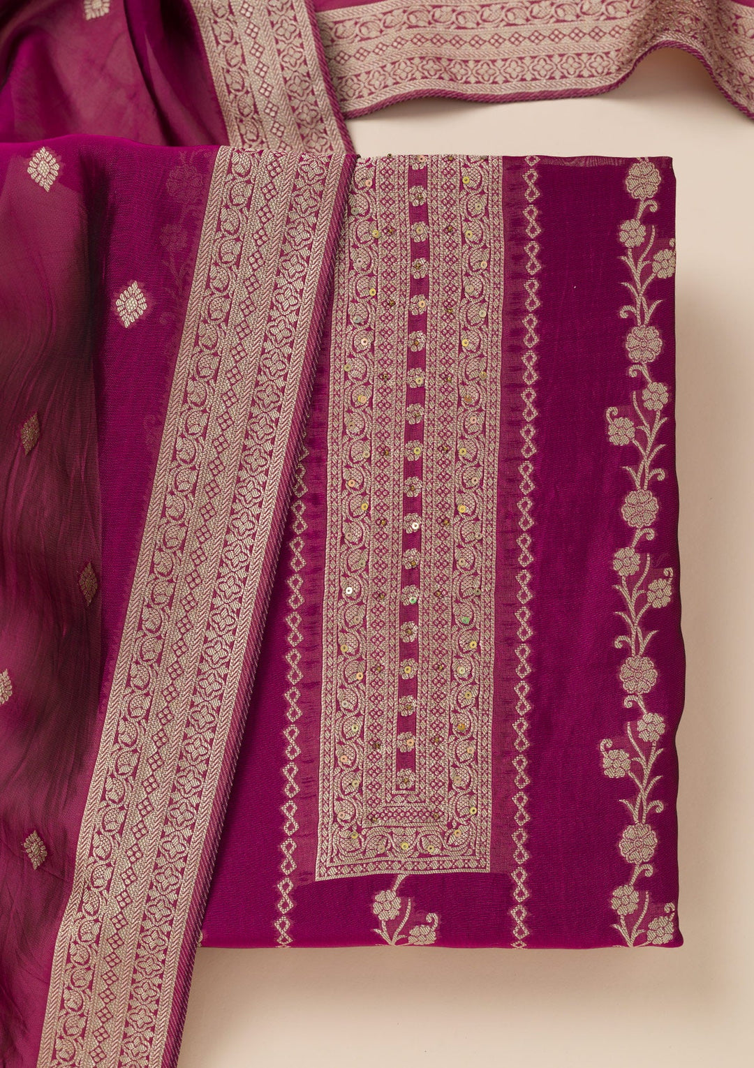 Wine Zariwork Opada Silk Unstitched Salwar Suit- koskii