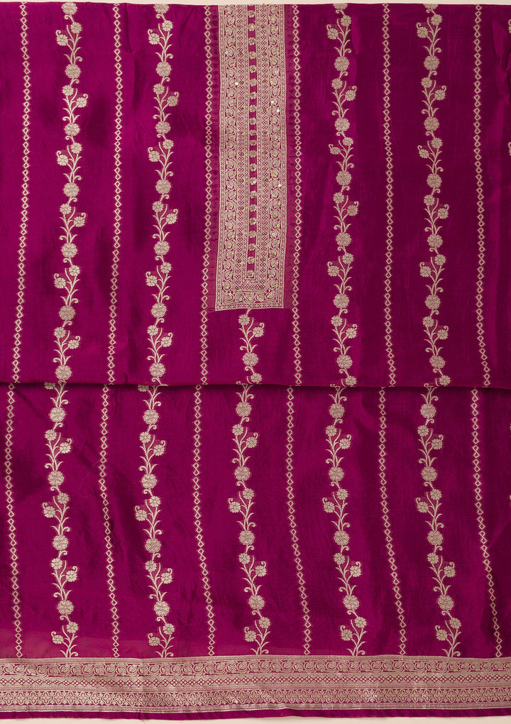 Wine Zariwork Opada Silk Unstitched Salwar Suit- koskii