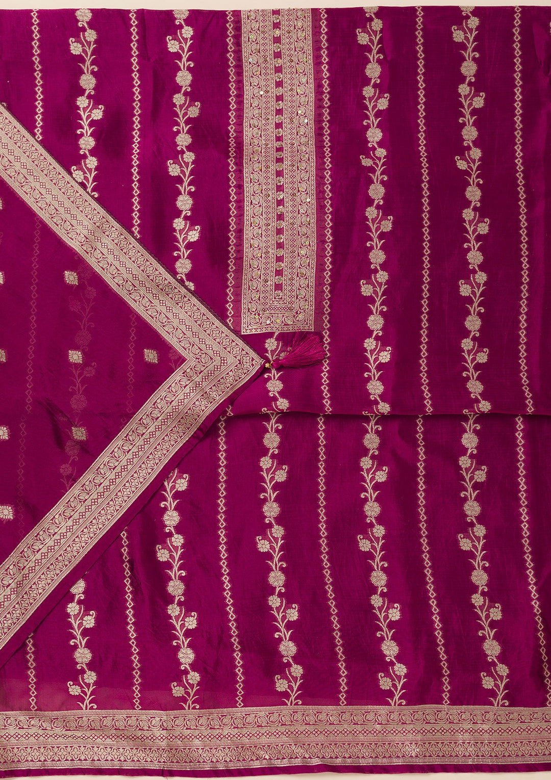 Wine Zariwork Opada Silk Unstitched Salwar Suit- koskii