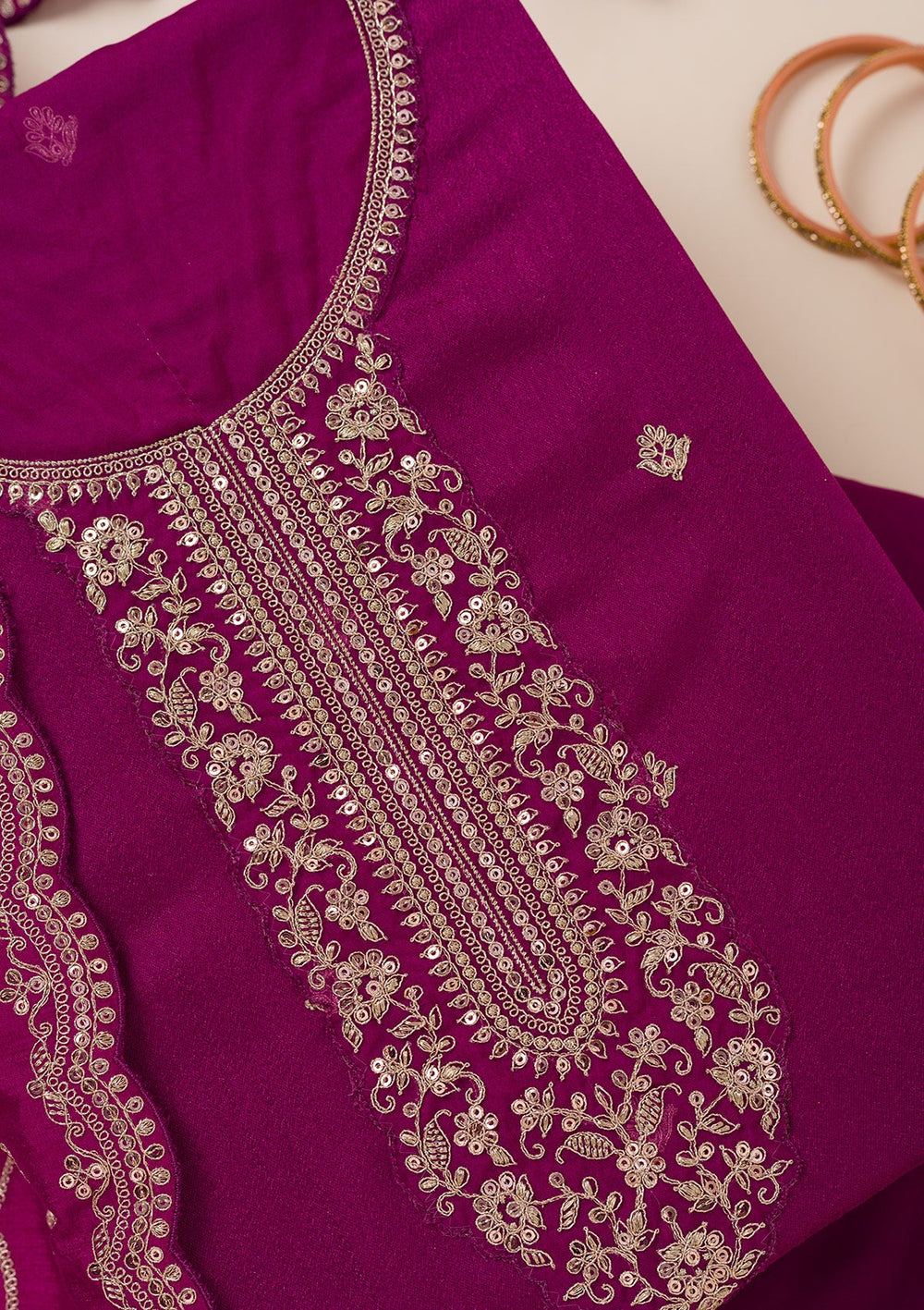 Wine Cording Soft Raw Silk Unstitched Salwar Suit- koskii