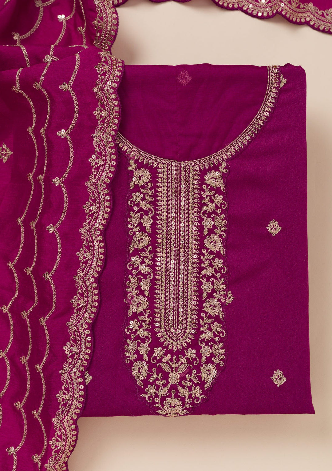 Wine Cording Soft Raw Silk Unstitched Salwar Suit- koskii