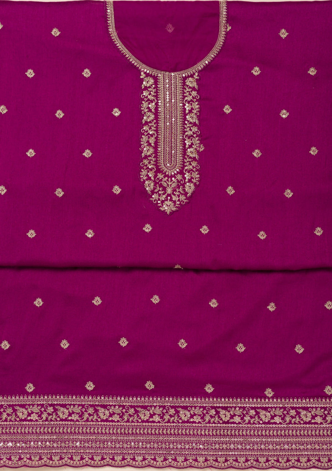 Wine Cording Soft Raw Silk Unstitched Salwar Suit- koskii