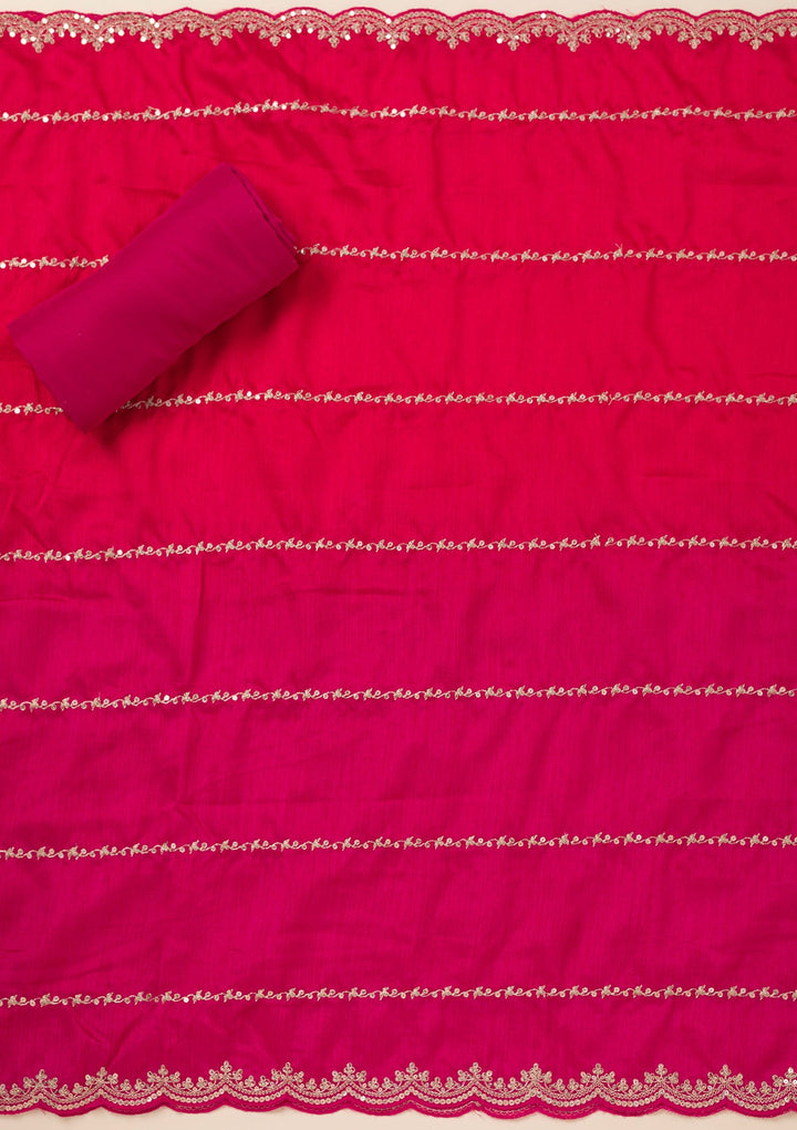Rani Pink Cording Soft Raw Silk Unstitched Salwar Suit- koskii