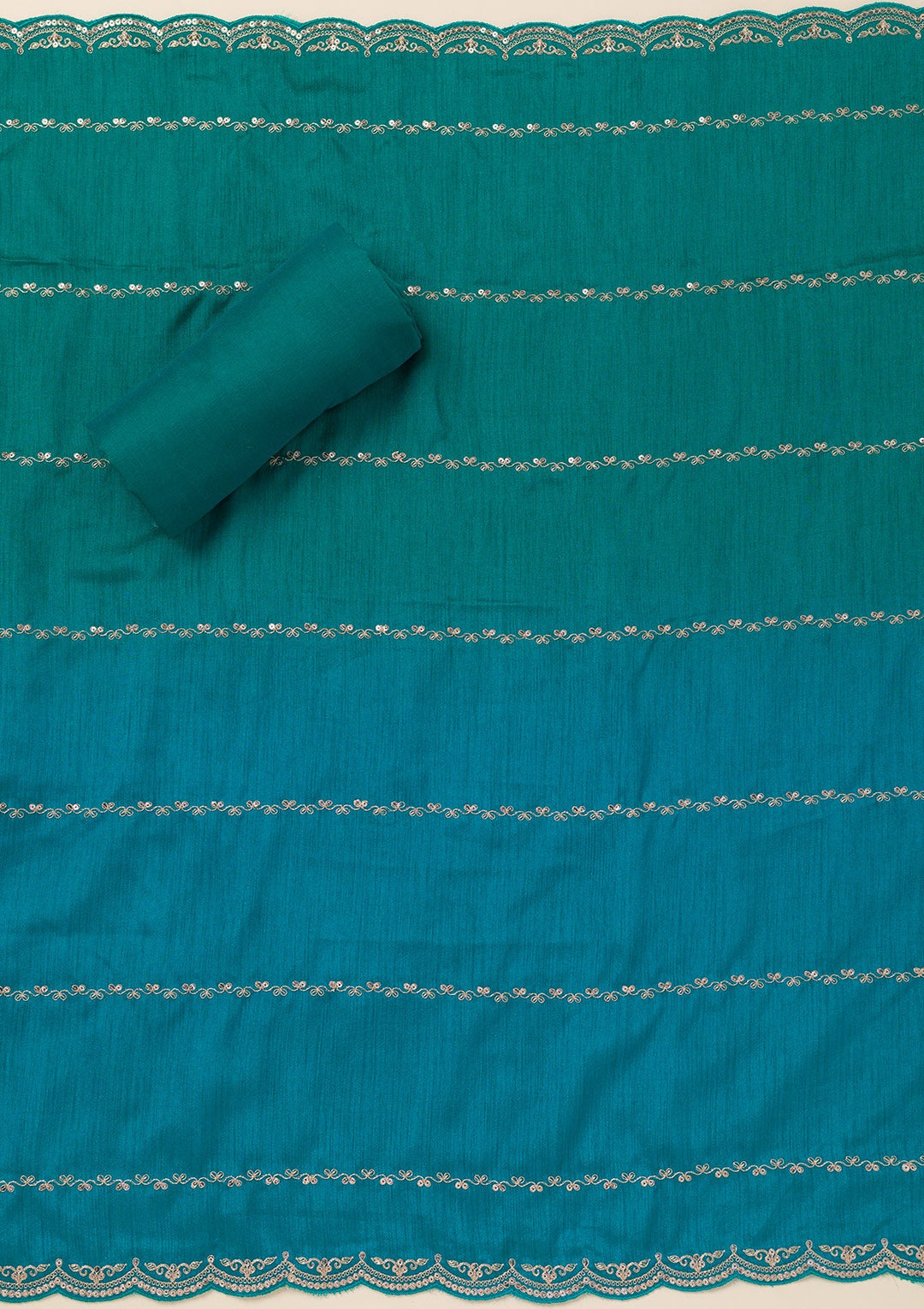Sea Green Cording Soft Raw Silk Unstitched Salwar Suit- koskii