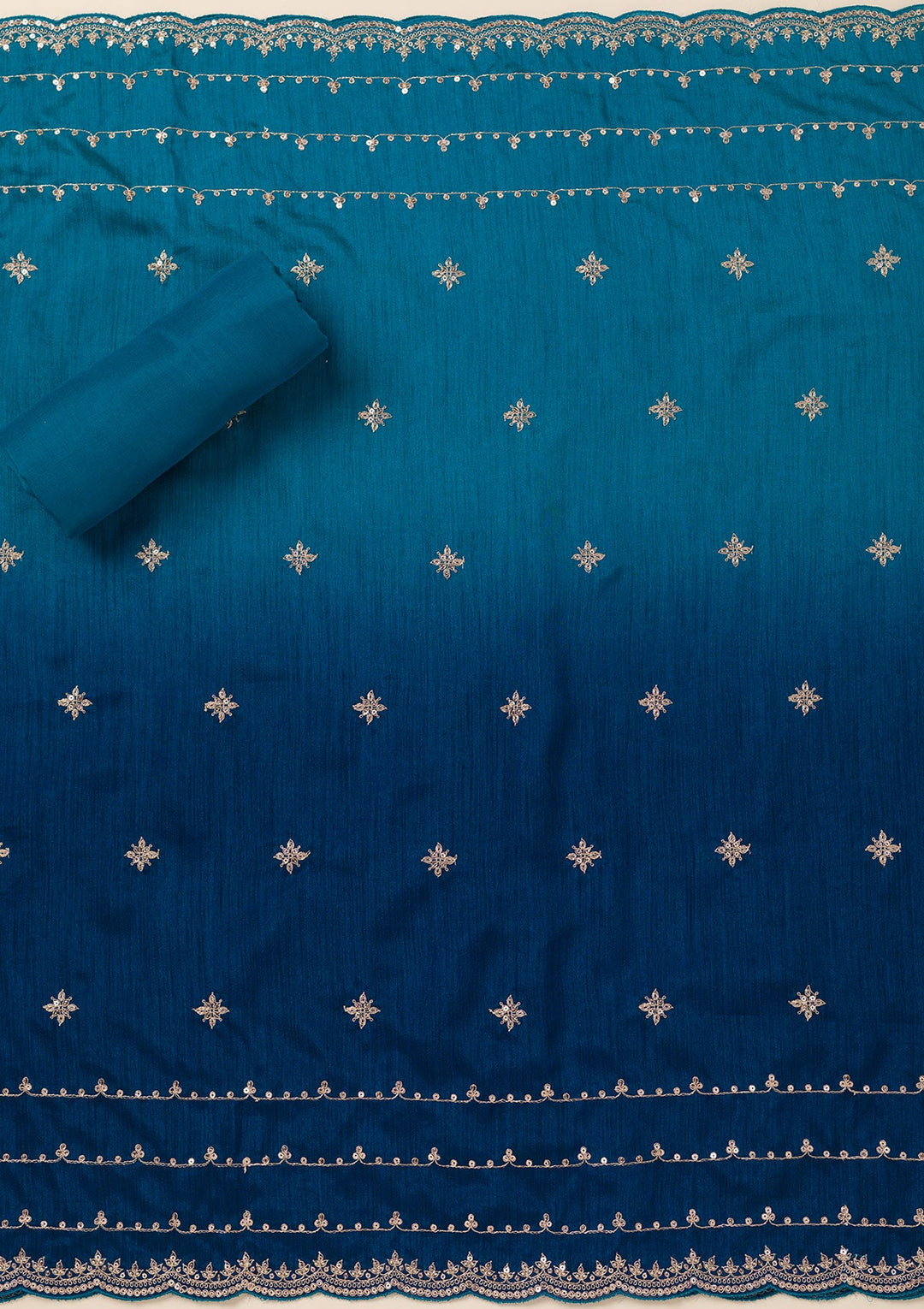 Turquoise Blue Cording Soft Raw Silk Unstitched Salwar Suit- koskii