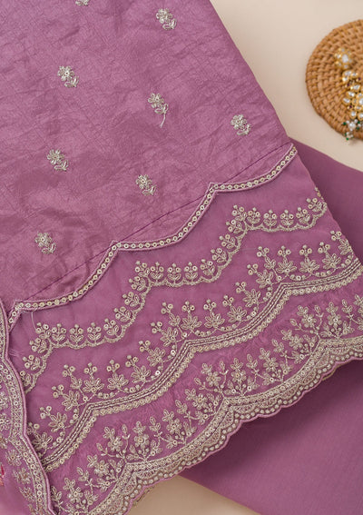 Lavender Cording Soft Raw Silk Unstitched Salwar Suit- koskii