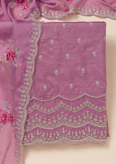 Lavender Cording Soft Raw Silk Unstitched Salwar Suit- koskii