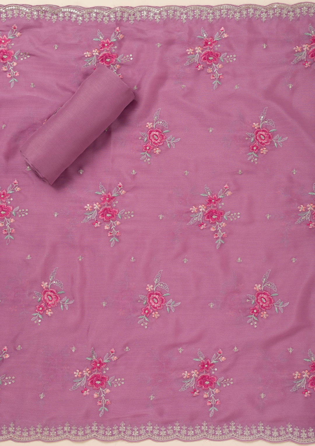 Lavender Cording Soft Raw Silk Unstitched Salwar Suit- koskii