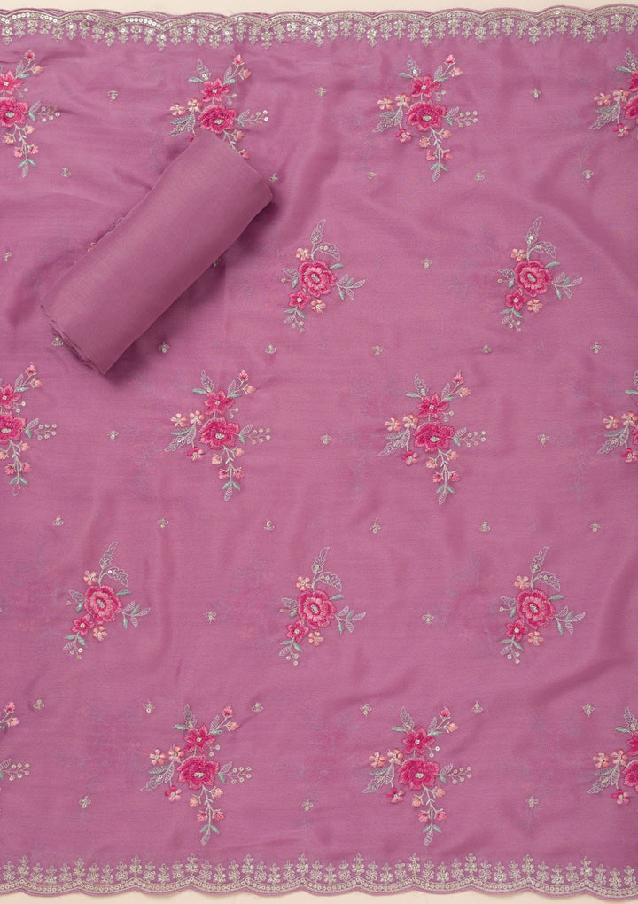 Lavender Cording Soft Raw Silk Unstitched Salwar Suit- koskii