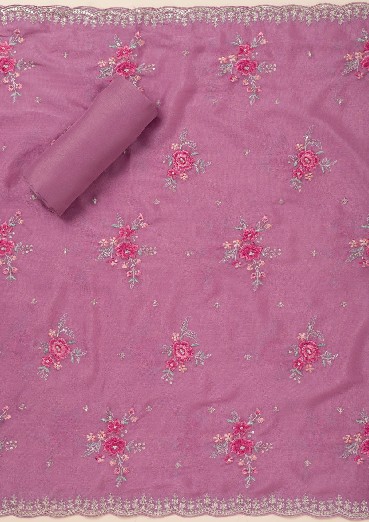 Lavender Cording Soft Raw Silk Unstitched Salwar Suit- koskii