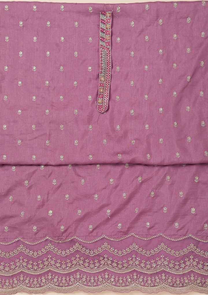 Lavender Cording Soft Raw Silk Unstitched Salwar Suit- koskii