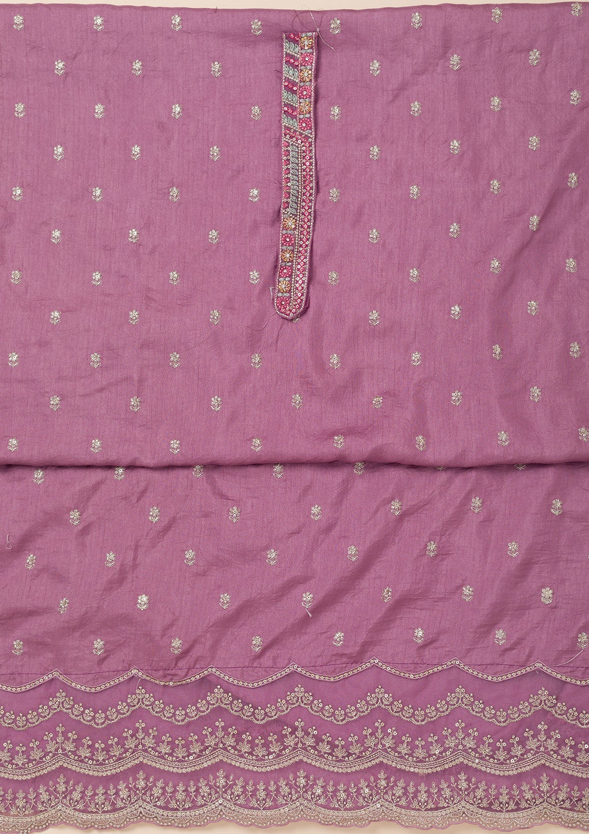 Lavender Cording Soft Raw Silk Unstitched Salwar Suit- koskii