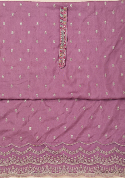 Lavender Cording Soft Raw Silk Unstitched Salwar Suit- koskii