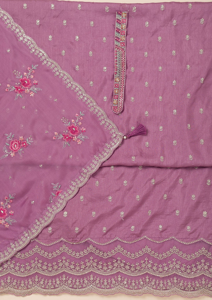 Lavender Cording Soft Raw Silk Unstitched Salwar Suit- koskii