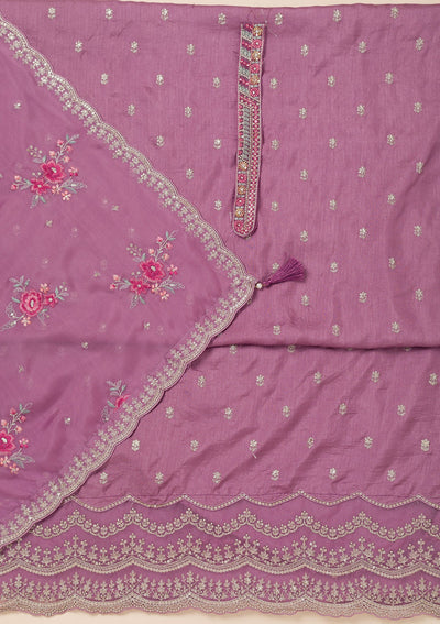 Lavender Cording Soft Raw Silk Unstitched Salwar Suit- koskii