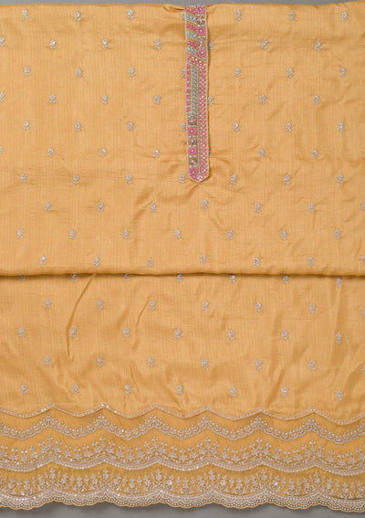 Yellow Cording Soft Raw Silk Unstitched Salwar Suit- koskii