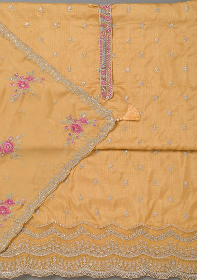 Yellow Cording Soft Raw Silk Unstitched Salwar Suit- koskii