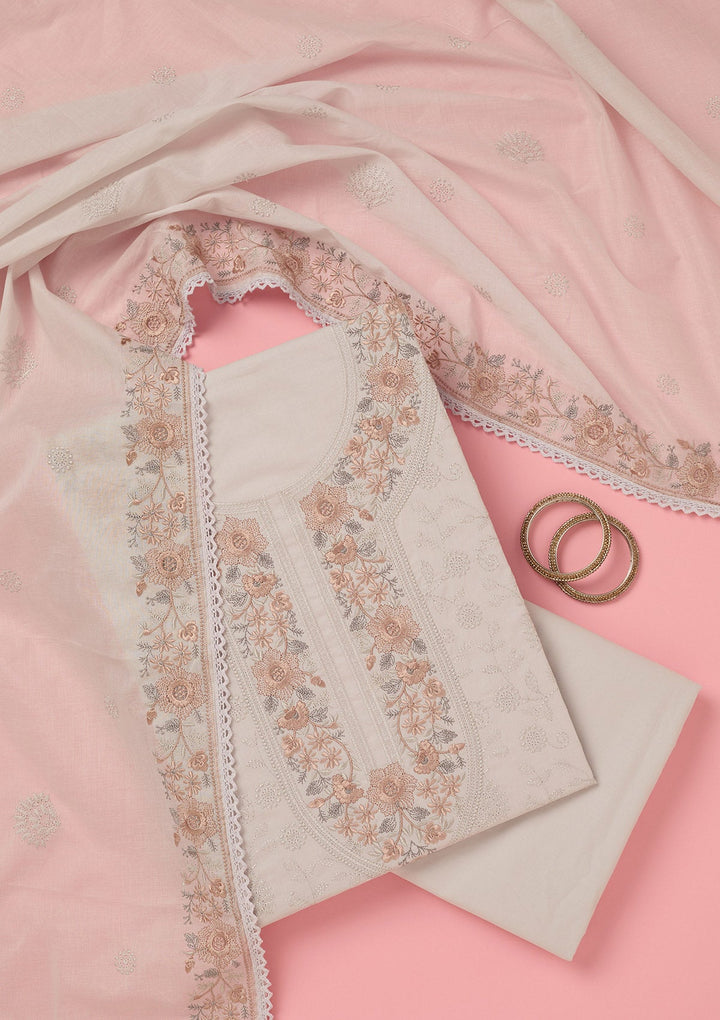 Light Grey Threadwork Cotton Unstitched Salwar Suit-koskii