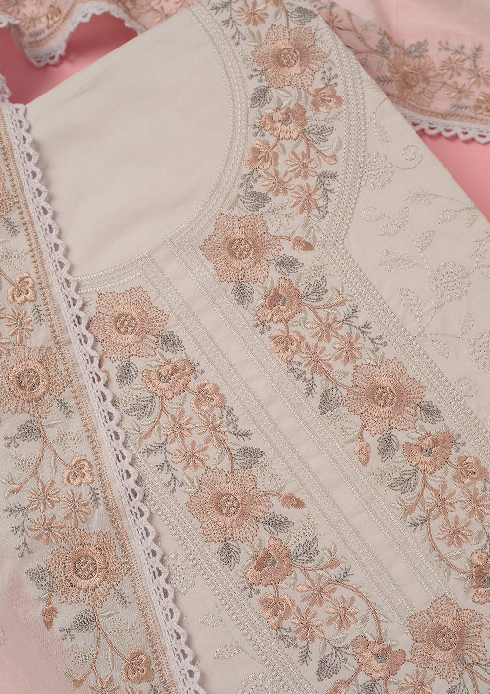 Light Grey Threadwork Cotton Unstitched Salwar Suit-koskii