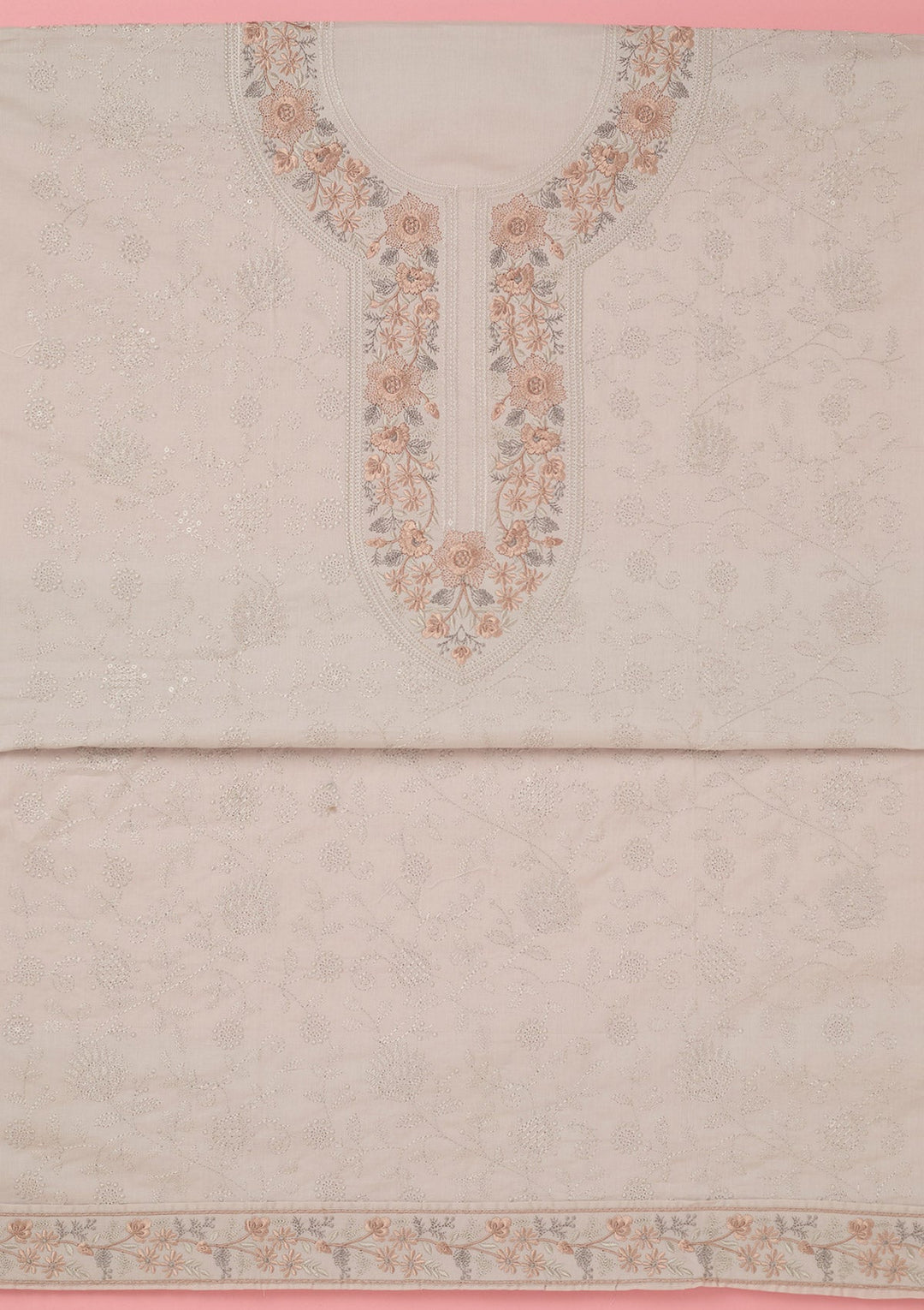 Light Grey Threadwork Cotton Unstitched Salwar Suit-koskii