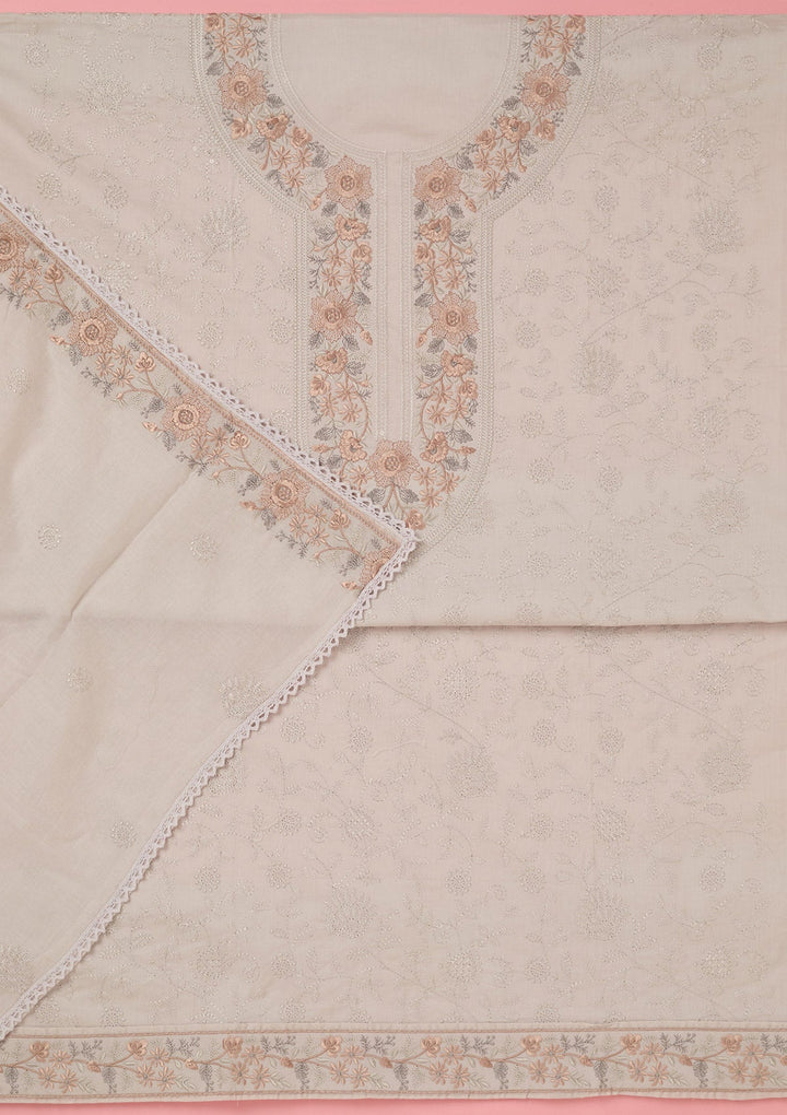 Light Grey Threadwork Cotton Unstitched Salwar Suit-koskii