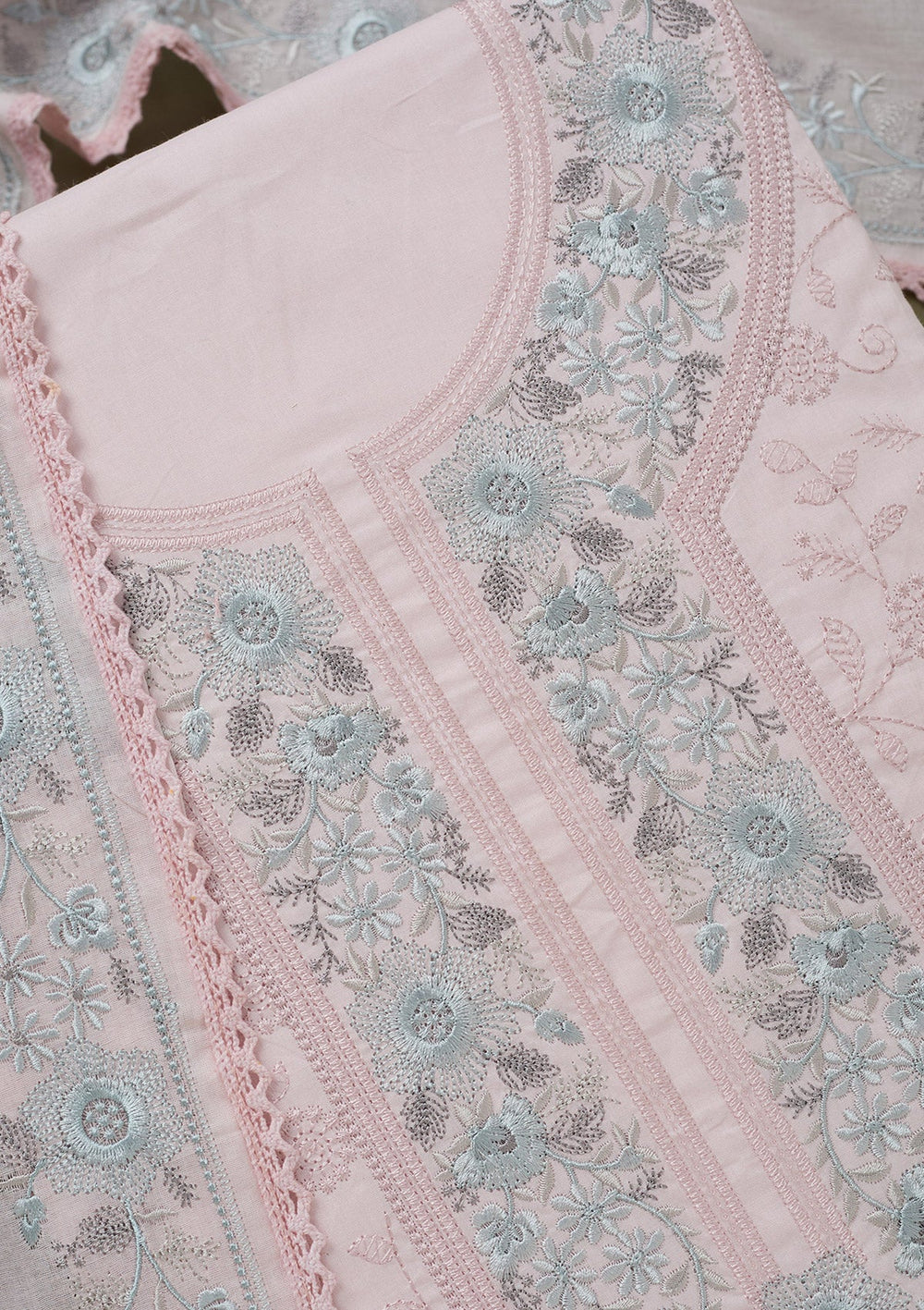 Peach Threadwork Cotton Unstitched Salwar Suit-koskii