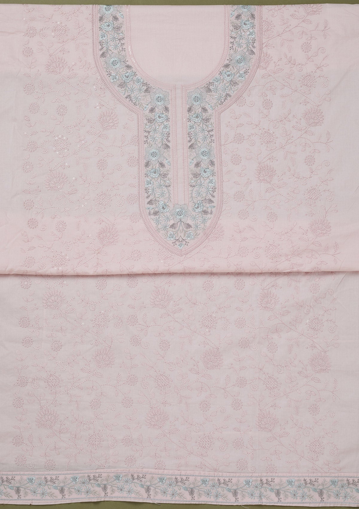 Peach Threadwork Cotton Unstitched Salwar Suit-koskii