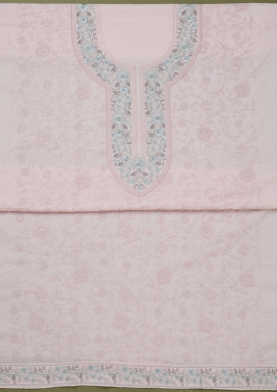 Peach Threadwork Cotton Unstitched Salwar Suit-koskii
