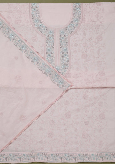 Peach Threadwork Cotton Unstitched Salwar Suit-koskii