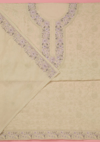 Pista Green Threadwork Cotton Unstitched Salwar Suit-koskii