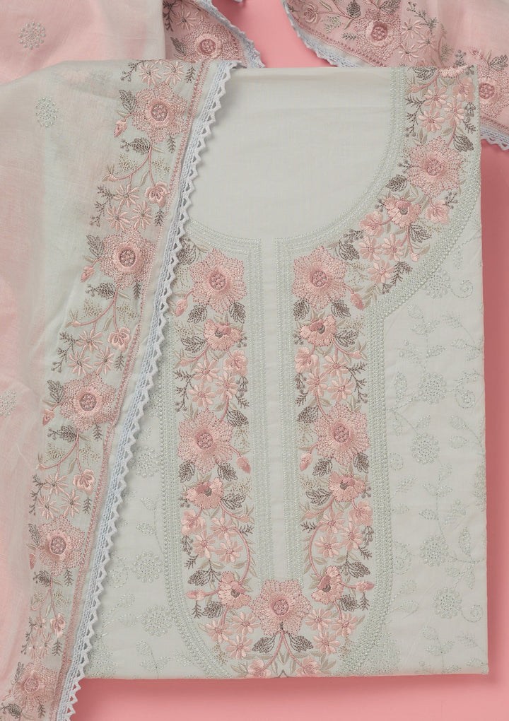 Sky Blue Threadwork Cotton Unstitched Salwar Suit-koskii