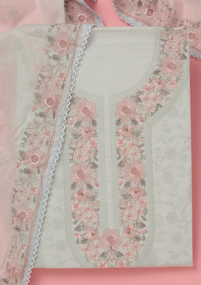 Sky Blue Threadwork Cotton Unstitched Salwar Suit-koskii