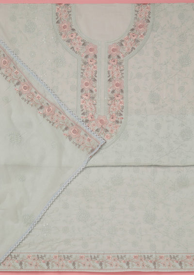 Sky Blue Threadwork Cotton Unstitched Salwar Suit-koskii