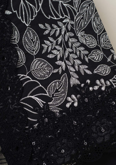 Black Threadwork Cotton Unstitched Salwar Suit-koskii