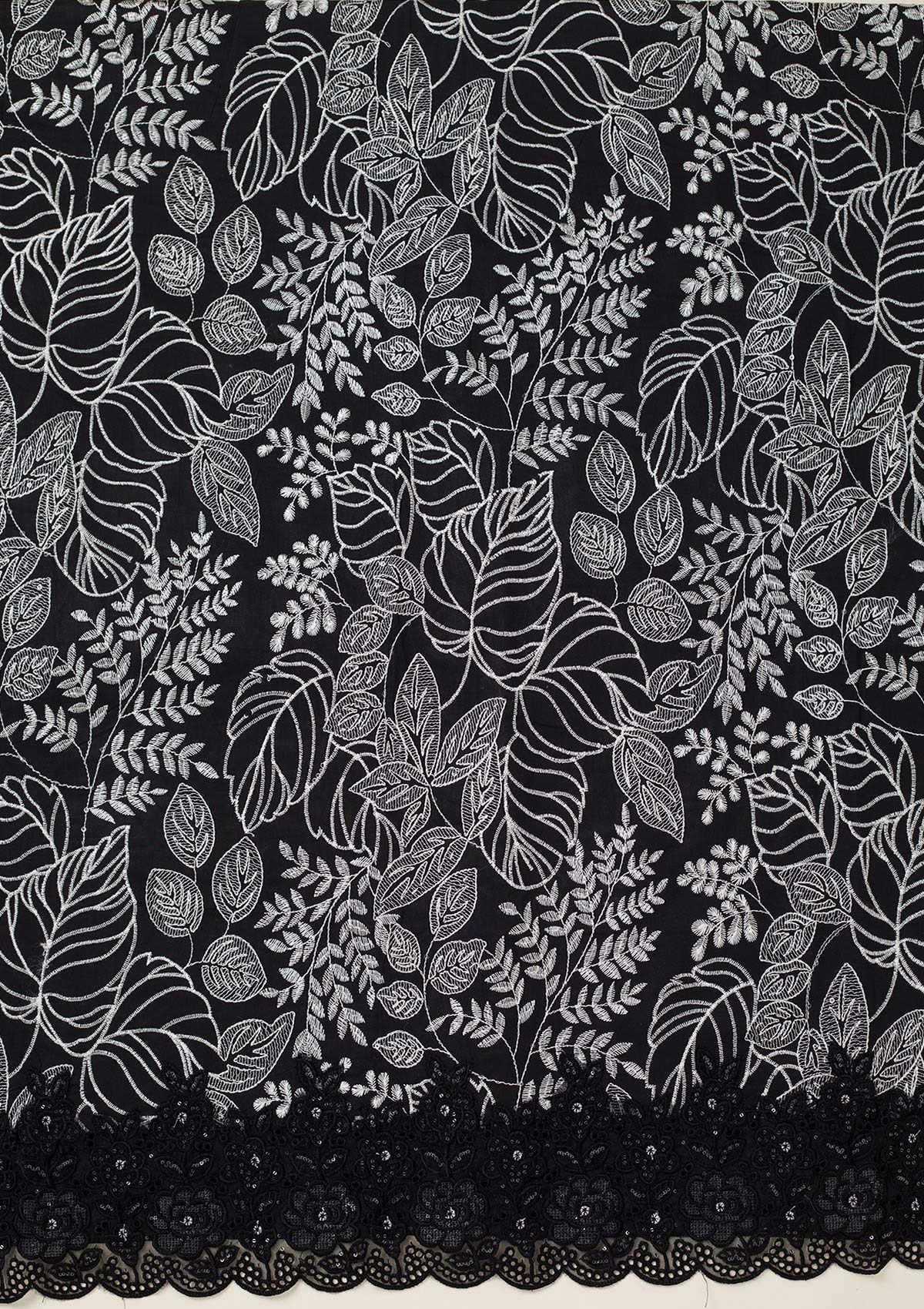 Black Threadwork Cotton Unstitched Salwar Suit-koskii