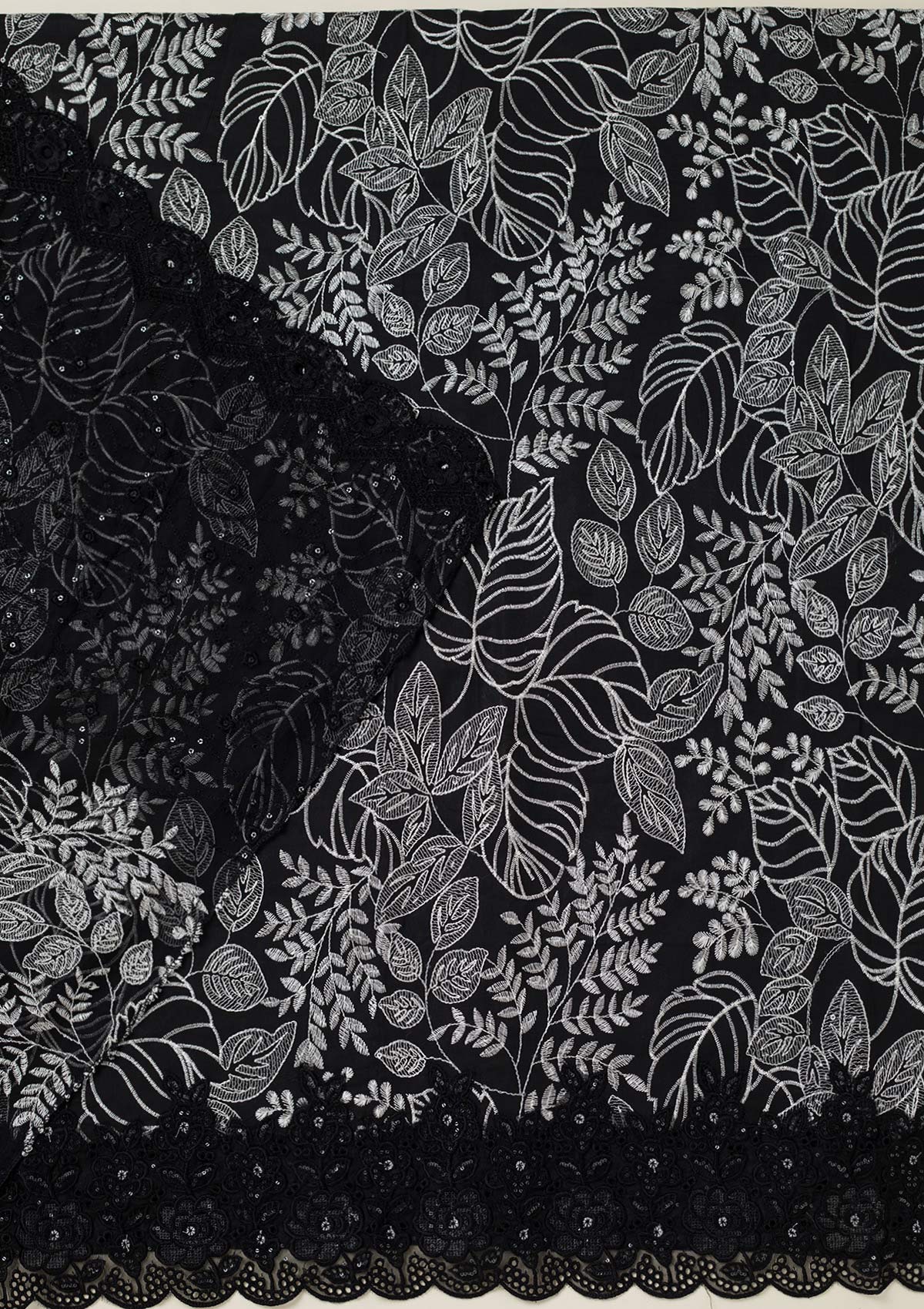 Black Threadwork Cotton Unstitched Salwar Suit-koskii