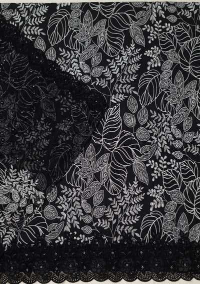 Black Threadwork Cotton Unstitched Salwar Suit-koskii
