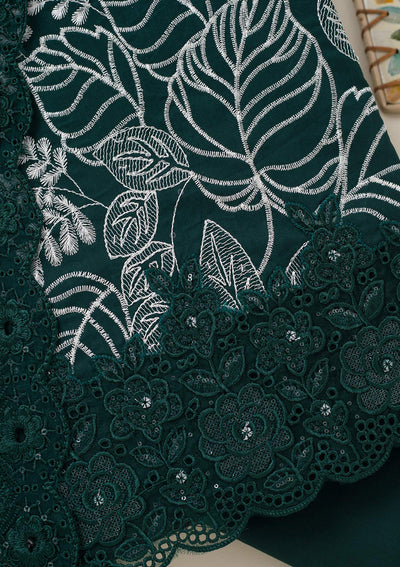 Bottle Green Threadwork Cotton Unstitched Salwar Suit-koskii