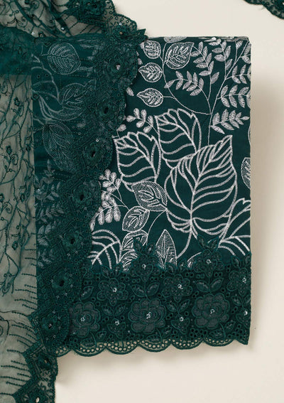 Bottle Green Threadwork Cotton Unstitched Salwar Suit-koskii