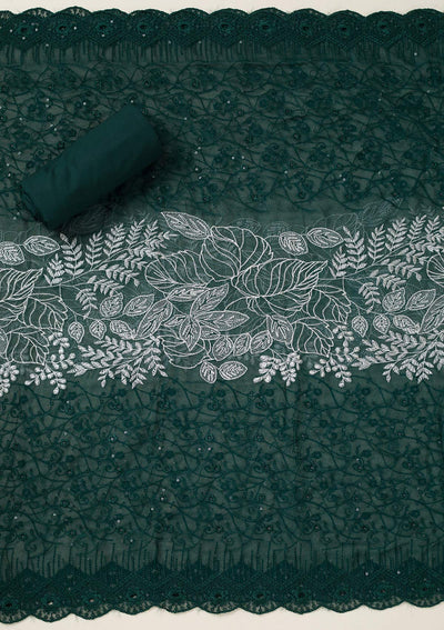 Bottle Green Threadwork Cotton Unstitched Salwar Suit-koskii