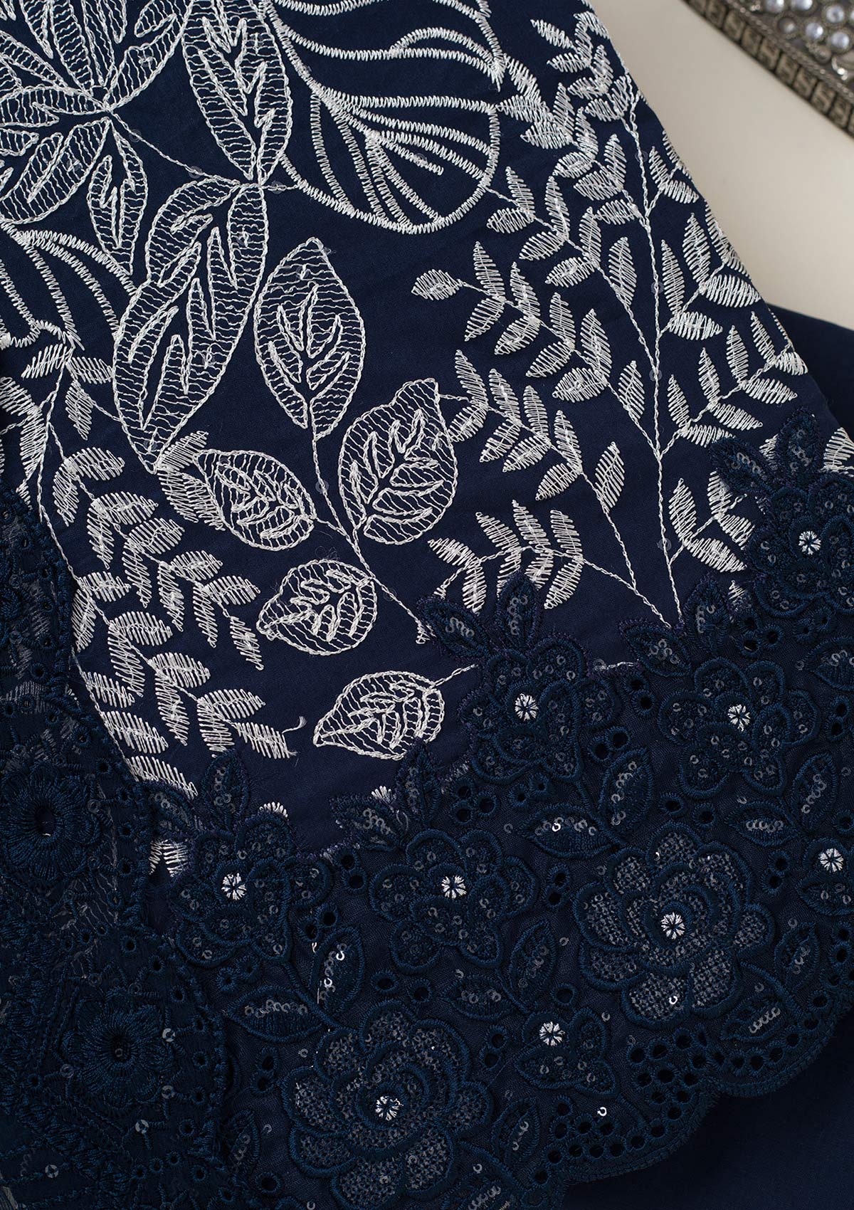 Peacock Blue Threadwork Cotton Unstitched Salwar Suit-koskii