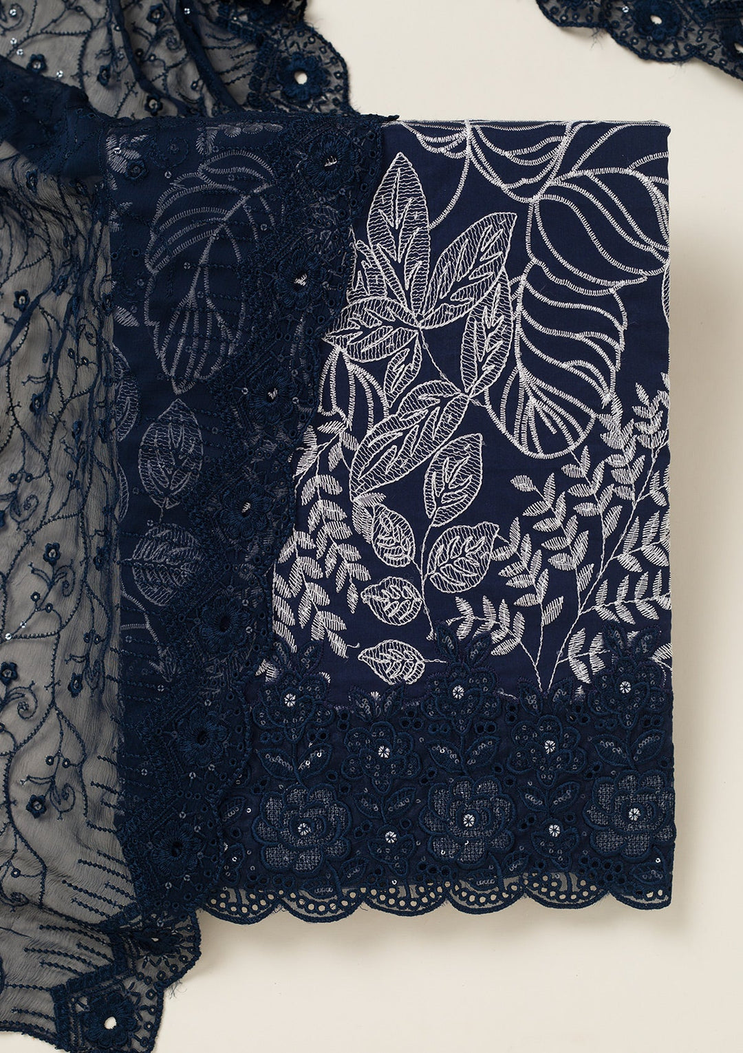 Peacock Blue Threadwork Cotton Unstitched Salwar Suit-koskii