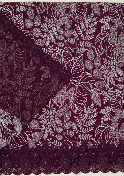Wine Threadwork Cotton Unstitched Salwar Suit-koskii