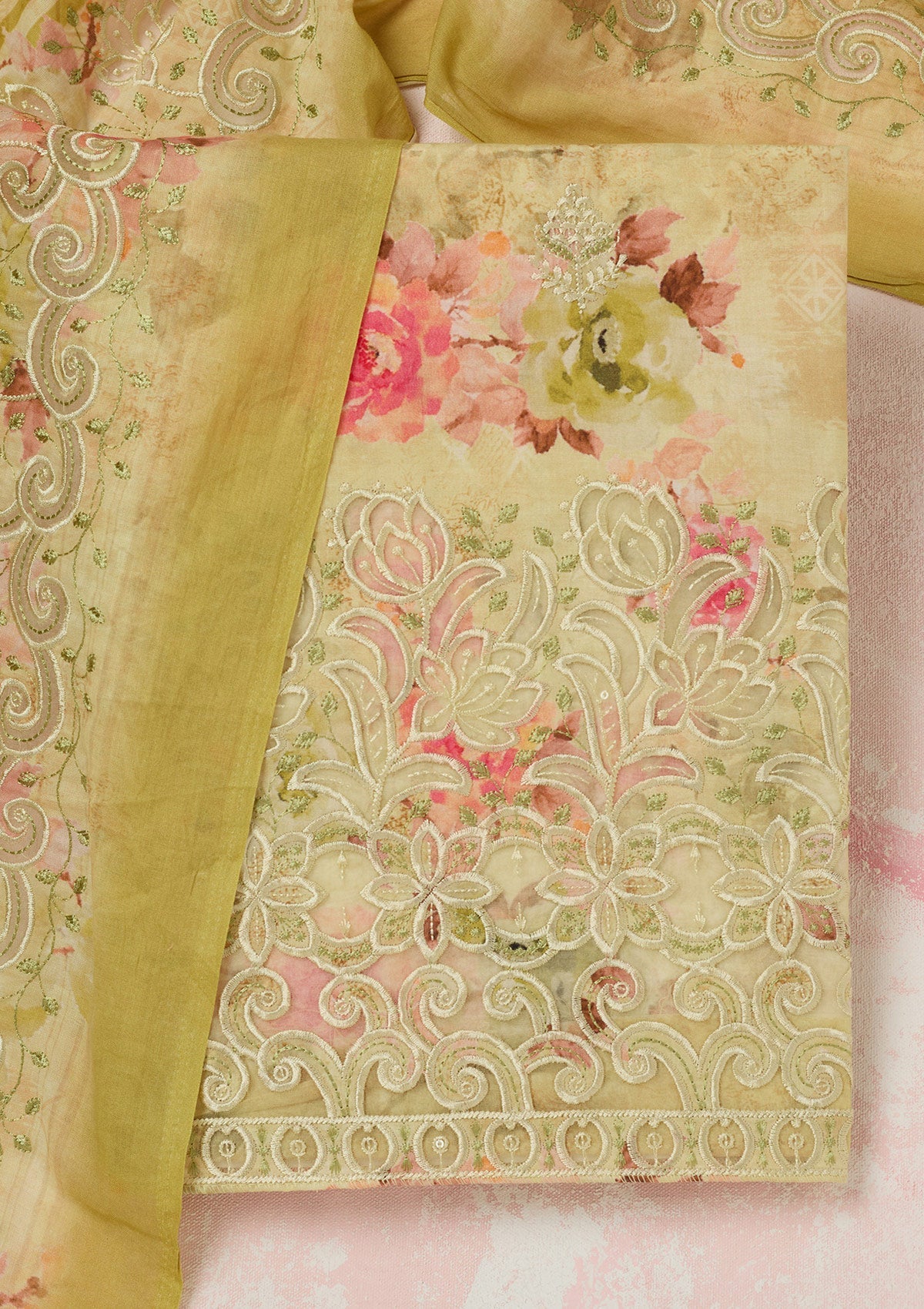 Rama Green Zariwork (Gold) Chinon Readymade salwar suit-koskii
