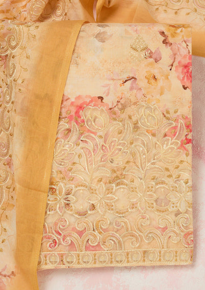 Beige Cording Chinon Readymade salwar suit-koskii