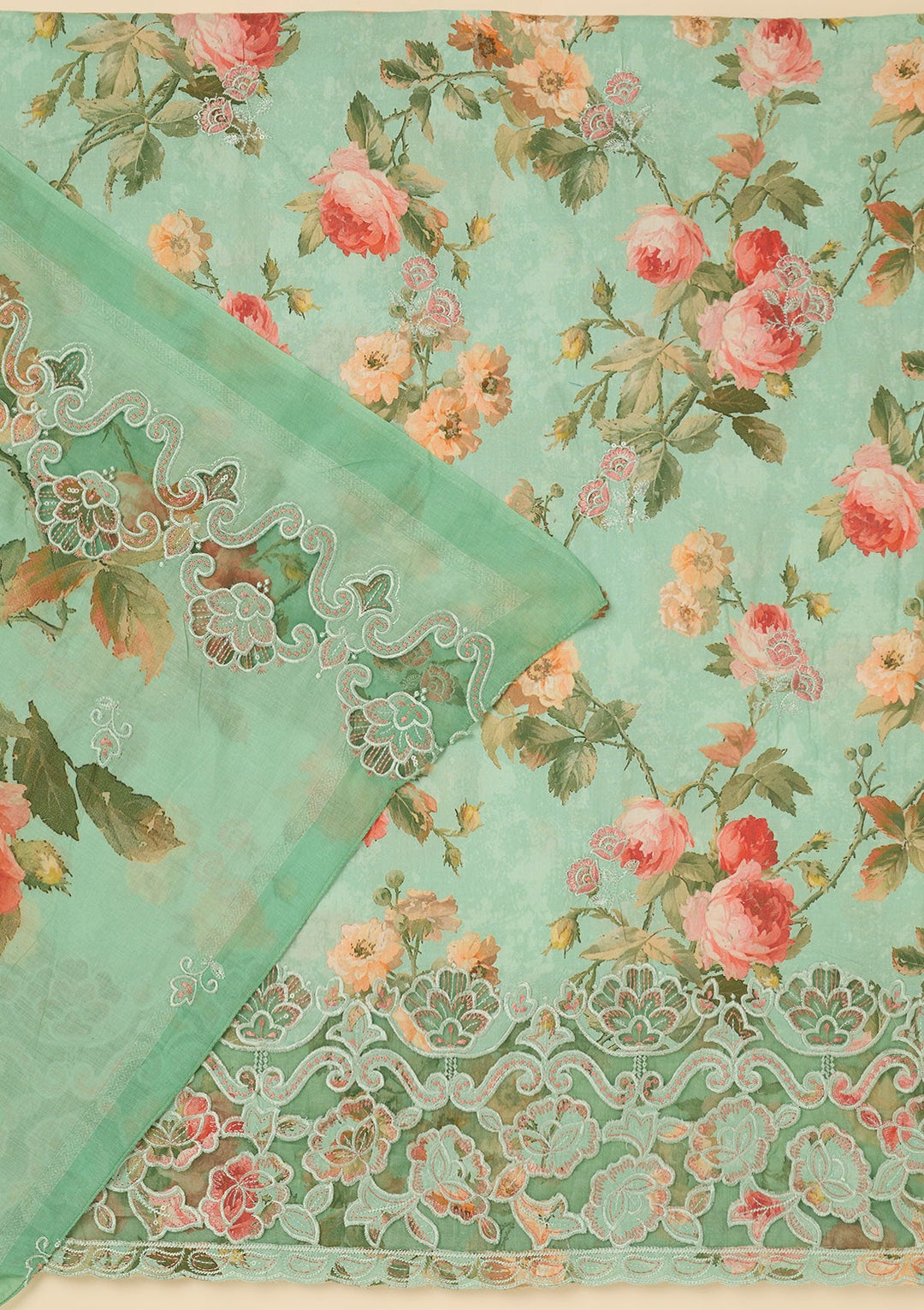 Sea Green Threadwork Cotton Unstitched Salwar Suit-koskii