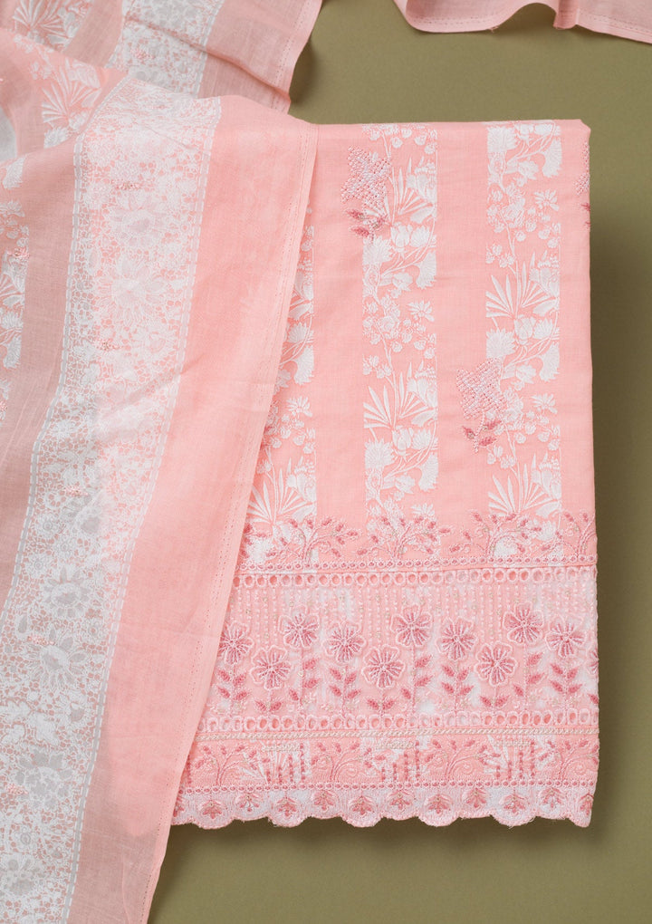 Peach Threadwork Cotton Unstitched Salwar Suit-koskii